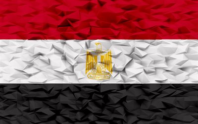 이집트의 국기, 4k, 3d 다각형 배경, 이집트 국기, 3d 다각형 텍스처, 3차원, 이집트, 깃발, 이집트 국가 상징, 3d 아트