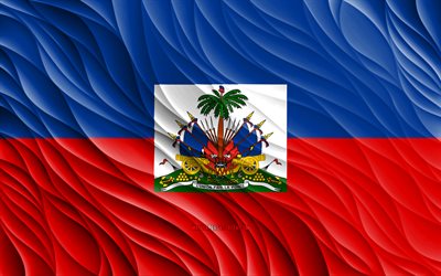 4k, haitianische flagge, gewellte 3d-flaggen, nordamerikanische länder, flagge von haiti, tag von haiti, 3d-wellen, haitianische nationalsymbole, haiti-flagge, haiti
