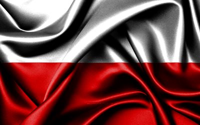 폴란드 국기, 4k, 유럽 국가, 패브릭 플래그, 폴란드의 날, 폴란드의 국기, 물결 모양의 실크 깃발, 유럽, 폴란드 국가 상징, 폴란드