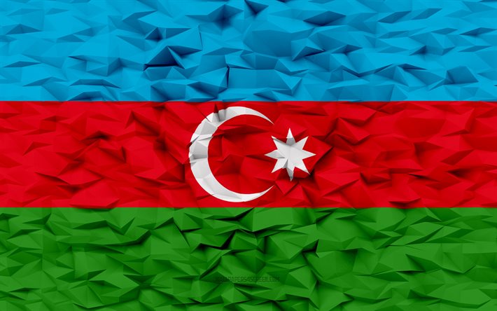 علم أذربيجان, 4k, 3d المضلع الخلفية, 3d المضلع الملمس, 3d علم أذربيجان, رموز أذربيجان الوطنية, فن ثلاثي الأبعاد, أذربيجان