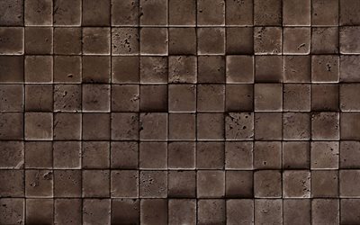 texture de cubes de pierre, 4k, fond de cubes 3d, texture de pierre, cubes de pierre, texture 3d de pierre brune, fond 3d, fond de pierre
