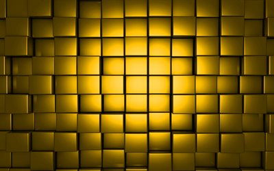 golden 3d cube texture, 3d cubes background, golden cubes background, 3d cubes texture, 3d metal cubes, golden 3d background