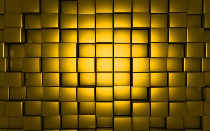 gyllene 3d-kubstruktur, 3d-kubbakgrund, gyllene kubbakgrund, 3d-kubstruktur, 3d-metallkuber, gyllene 3d-bakgrund