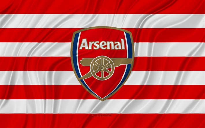 Arsenal FC, 4K, red white wavy flag, Premier League, football, 3D fabric flags, Arsenal flag, soccer, Arsenal logo, english football club, FC Arsenal, The Gunners