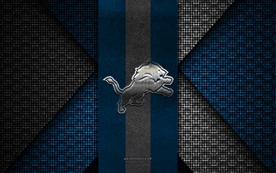 detroit lions, nfl, blau-weiße strickstruktur, detroit lions-logo, american football club, detroit lions-emblem, american football, detroit, usa