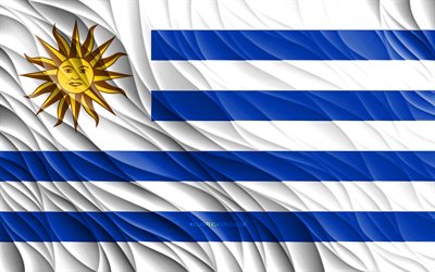 4k, Uruguayan flag, wavy 3D flags, South American countries, flag of Uruguay, Day of Uruguay, 3D waves, Uruguayan national symbols, Uruguay flag, Uruguay