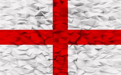 Flag of England, 4k, 3d polygon background, England flag, 3d polygon texture, English flag, 3d England flag, English national symbols, 3d art, England