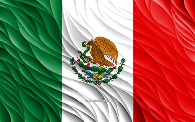 4k, Mexican flag, wavy 3D flags, North American countries, flag of Mexico, Day of Mexico, 3D waves, Mexican national symbols, Mexico flag, Mexico