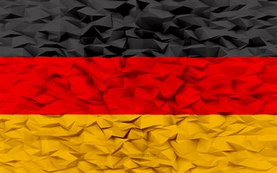 علم ألمانيا, 4k, 3d المضلع الخلفية, 3d المضلع الملمس, علم الألمانية, 3d علم ألمانيا, الرموز الوطنية الألمانية, فن ثلاثي الأبعاد, ألمانيا