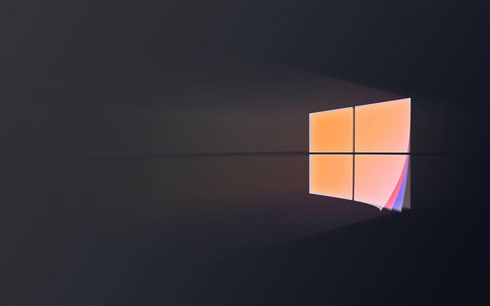 شعار windows 10, خلفية رمادية, شعار ورق windows, شبابيك, شعار 3d الإبداعية