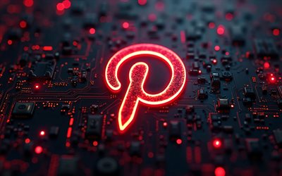 Pinterest red glitter logo, 4k, black hi-tech background, microcircuits, conductors, social network, creative, Pinterest logo on microcircuit, brands, Pinterest 3D logo, artwork, Pinterest logo, Pinterest