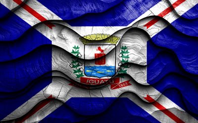 4k, sinalizador de iguatu, cidades do brasil, bandeiras de ondas 3d de madeira, dia de iguatu, bandeira de iguatu, brasil, bandeira de madeira de iguatu, cidades brasileiras, iguatu