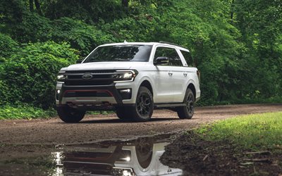 4k, Ford Expedition Timberline, offroad, 2022 cars, SUVs, White Ford Expedition, reflection, 2022 Ford Expedition, american cars, Ford