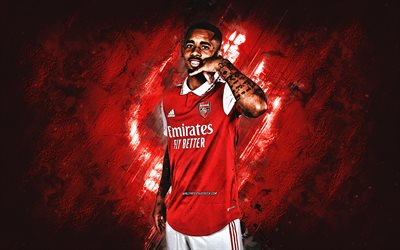 Gabriel Jesus, Arsenal FC, Brazilian football player, red stone background, Premier League, England, football