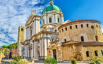 The Duomo Vecchio, Old Cathedral, Brescia, La Rotonda, Roman Catholic church, evening, sunset, Brescia landmark, Brescia cityscape, Italy