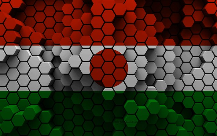 4k, bandera de níger, fondo hexagonal 3d, bandera 3d de níger, día de níger, textura hexagonal 3d, símbolos nacionales de níger, níger, países africanos