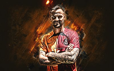 Haris Seferovic, Galatasaray, orange stone background, Swiss football player, portrait, Turkey, football