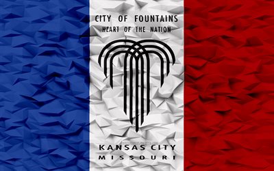 Flag of Kansas City, Missouri, 4k, American cities, 3d polygon background, Kansas City flag, 3d polygon texture, Day of Kansas City, 3d Kansas City flag, American national symbols, 3d art, Kansas City, USA