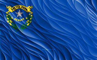 4k, Nevada flag, wavy 3D flags, american states, flag of Nevada, Day of Nevada, 3D waves, USA, State of Nevada, states of America, Nevada