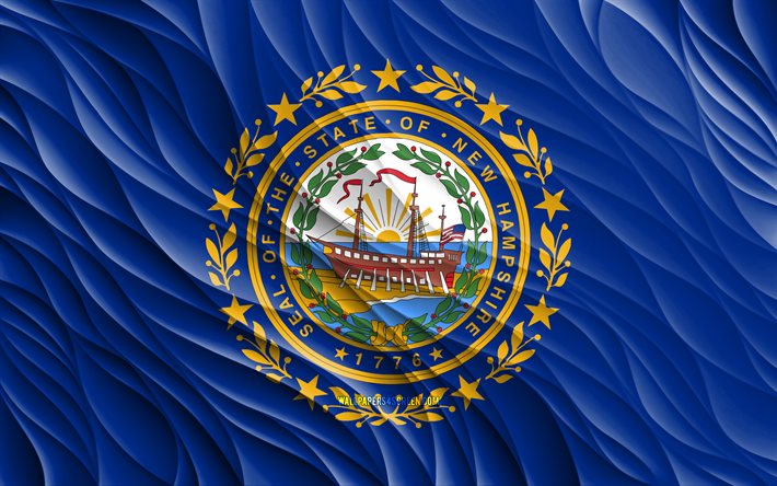 4k, ニューハンプシャーの旗, 波状の 3d フラグ, アメリカの州, ニューハンプシャー州の旗, ニューハンプシャーの日, 3d 波, アメリカ合衆国, ニューハンプシャー州, ニューハンプシャー