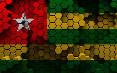 4k, Flag of Togo, 3d hexagon background, Togo 3d flag, Day of Togo, 3d hexagon texture, Togo flag, Togo national symbols, Togo, 3d Togo flag, African countries