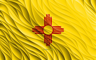 4k, 뉴멕시코 국기, 물결 모양의 3d 플래그, 미국 주, 뉴멕시코의 국기, 뉴멕시코의 날, 3d 파도, 미국, 뉴멕시코주, 미국의 주, 뉴 멕시코