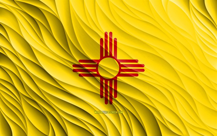 4k, 뉴멕시코 국기, 물결 모양의 3d 플래그, 미국 주, 뉴멕시코의 국기, 뉴멕시코의 날, 3d 파도, 미국, 뉴멕시코주, 미국의 주, 뉴 멕시코