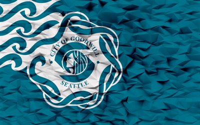 Flag of Seattle, Washington, 4k, American cities, 3d polygon background, Seattle flag, 3d polygon texture, Day of Seattle, 3d Seattle flag, American national symbols, 3d art, Seattle, USA