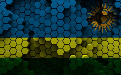 4k, bandiera del ruanda, sfondo esagonale 3d, bandiera del ruanda 3d, giorno del ruanda, trama esagonale 3d, simboli nazionali del ruanda, ruanda, paesi africani