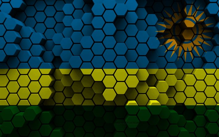 4k, bandera de ruanda, fondo hexagonal 3d, bandera 3d de ruanda, día de ruanda, textura hexagonal 3d, símbolos nacionales de ruanda, ruanda, países africanos