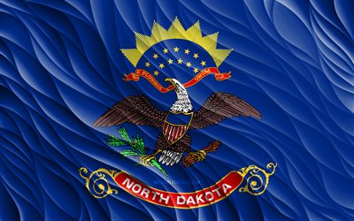 4k, علم داكوتا الشمالية, أعلام 3d متموجة, الولايات الأمريكية, يوم نورث داكوتا, موجات ثلاثية الأبعاد, الولايات المتحدة الأمريكية, ولاية داكوتا الشمالية, دول أمريكا, شمال داكوتا