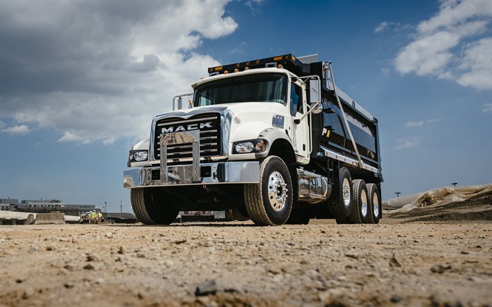 mack granite 8x4 damperli kamyon, 4k, lkw, 2010 kamyonlar, offroad, kargo taşımacılığı, damperli kamyonlar, 2010 mack granite, kamyonlar, amerikan kamyonları, mack