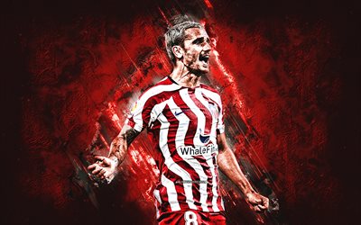Antoine Griezmann, Atletico Madrid, French soccer player, red stone background, football, La Liga, Spain, Griezmann Atletico Madrid
