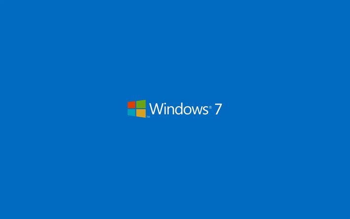 Windows 7, blue background, operating system, Windows 7 logo, Windows stock wallpaper, Windows