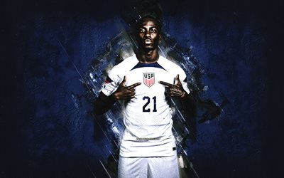 Timothy Weah, United States national soccer team, Timothy Tarpeh Weah, american football player, blue stone background, USA
