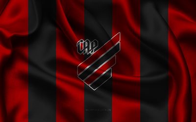 4k, logo de paranaense atlético, tela de seda roja negra, equipo de fútbol brasileño, emblema de paranaense atlético, serie brasileña a, paranaense atlético, brasil, fútbol americano, bandera de paranaense atlética, fútbol, paranaense de atletismo fc