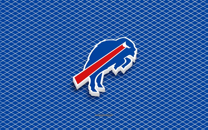 4k, logotipo isométrico de buffalo bills, 3d art, american football club, arte isométrica, buffalo bills, fundo azul, nfl, eua, futebol americano, emblema isométrico, logotipo de buffalo bills
