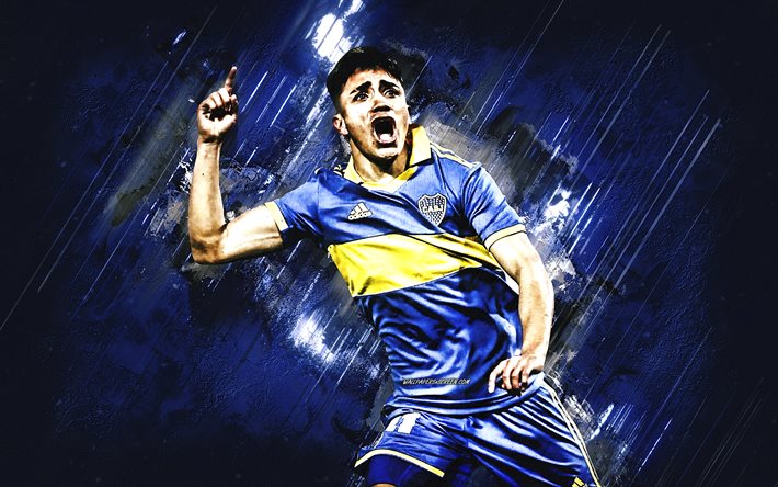 Luca Langoni, Boca Juniors, Argentine football player, blue stone background, Argentina, football