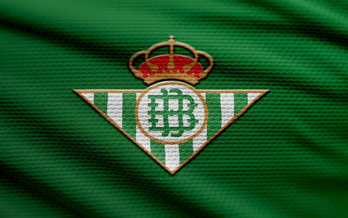 Real Betis fabric logo, 4k, green fabric background, LaLiga, bokeh, soccer, Real Betis logo, football, Real Betis emblem, Real Betis, spanish football club, Real Betis Balompie, Real Betis FC