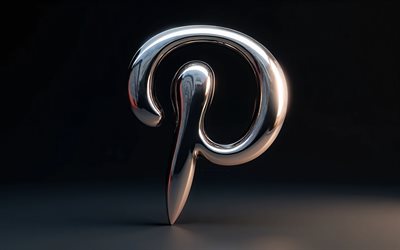 4k, Pinterest chrome logo, creative, black background, minimalism, Pinterest metal logo, artwork, Pinterest 3D logo, Pinterest logo, social networks, Pinterest