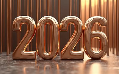 hyvää uutta vuotta 2026, 4k, 2026 käsitteet, 2026 pronssikirjaimet, 2026 hyvää uutta vuotta, 2026, pronssimetalli 3d 2026 numerot, 2026 metalli tausta