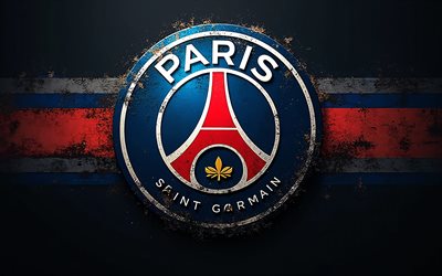 logotipo de psg grunge metal, 4k, paris saint germain, logotipo de psg, emblema de psg, ligue 1, francia, fútbol americano, logotipo de paris saint germain