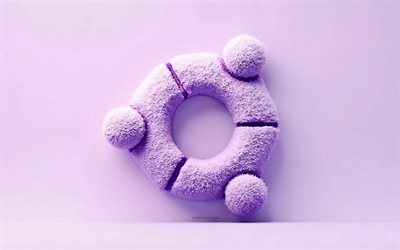 violetti ubuntu  logo, 4k, ubuntu fluffy muhkea logo, violetti tausta, ubuntu  tunnus, ubuntu fluffy logo, luova taide, ubuntu, linux