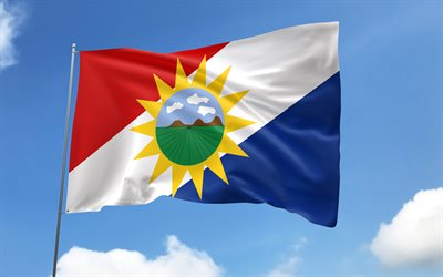 yaracuy flagga på flaggstång, 4k, venezuelanska stater, blå himmel, yaracuy flagg, wavy satinflaggor, yaracuy flagga, stater i venezuela, flaggstång med flaggor, yaracuy day, venezuela, yaracuy
