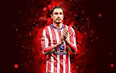 Josema Gimenez, 4k, red neon lights, Atletico Madrid FC, La Liga, Uruguayan footballers, Josema Gimenez 4K, football, soccer, Josema Gimenez Atletico Madrid, LaLiga