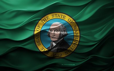 4k, Flag of Washington, American states, 3d Washington flag, USA, Washington flag, 3d texture, Day of Washington, national symbols, 3d art, Washington