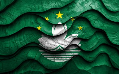 4k, macau  flagge, asiatische länder, hölzerne 3d  wellenflaggen, tag von macau, flagge von macau, wellige seidenflaggen, macau  holzflagge, macau nationale symbole, macau