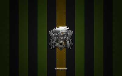 North Bay Battalion logo, Canadian hockey team, Canadian Hockey League, CHL, green black carbon background, North Bay Battalion emblem, hockey, North Bay Battalion, Canada