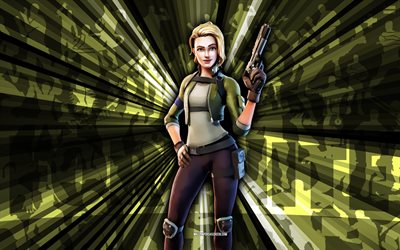 4k, Emmy, green rays background, Emmy Skin, Emmy Fortnite, abstract art, Fortnite Emmy Skin, Fortnite characters, Fortnite, creative art