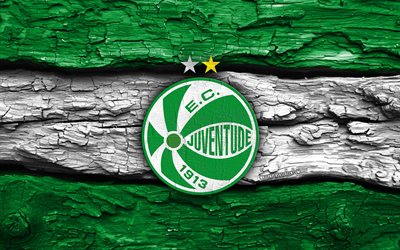 EC Juventude wooden logo, 4k, green white wooden background, Brazilian Serie A, soccer, EC Juventude logo, football, EC Juventude emblem, EC Juventude, Brazilian football club, Juventude FC